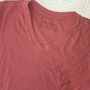 Life Is Good V-Neck T-shirt Mens Size XXXL Red Crusher Tee